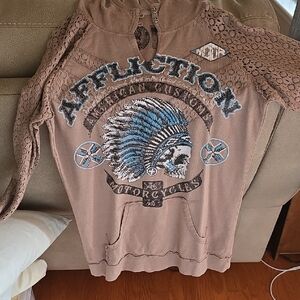 Affliction Tan Lace Sleeve Top
